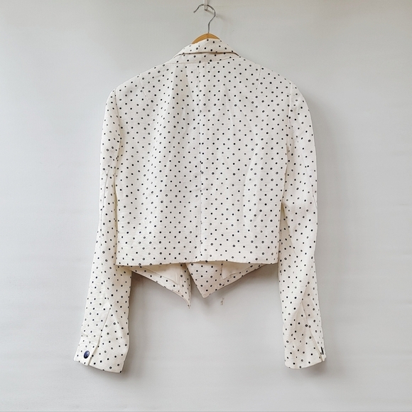Anthropologie Cartonnier Polka Dot Blazer Size Small White Blue Bolero Jacket - Picture 13 of 16